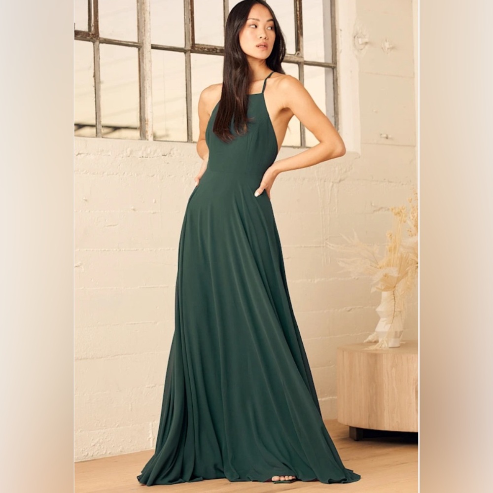 Lulus Mythical Kind of Love Dark Green Cross Back Formal Maxi Dress - Picture 2 of 14
